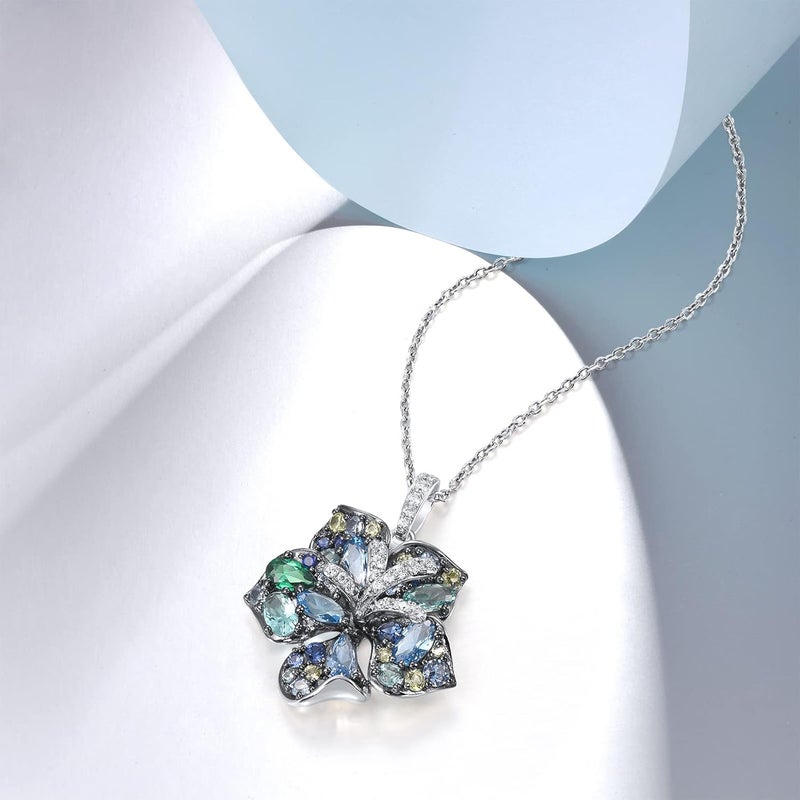 Santuzza Sterling Silver Gemstone Flower Pendant for Women - Image 3